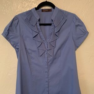 Button up ruffled blue blouse from The Limited